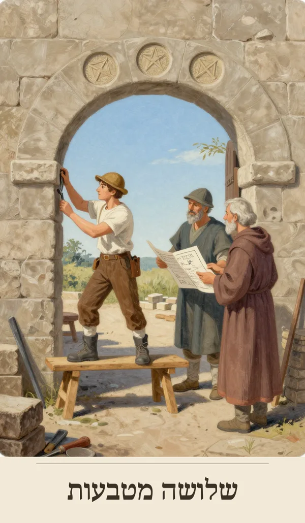 קלף שלושה מטבעות (Three of Pentacles) — חפיסת הטארוט של רוח חכמה