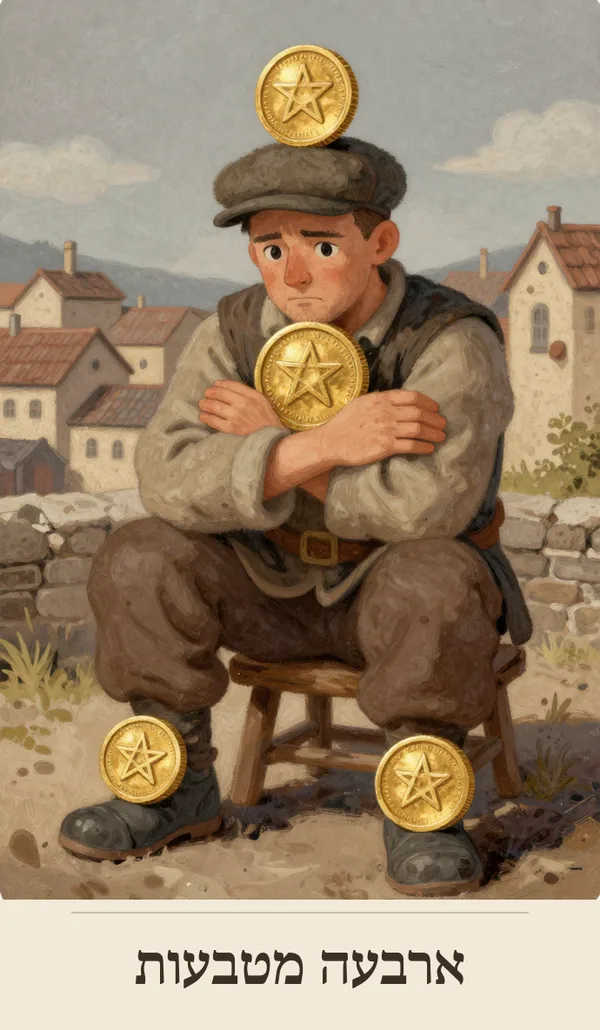 קלף ארבעה מטבעות (Four of Pentacles) — חפיסת הטארוט של רוח חכמה