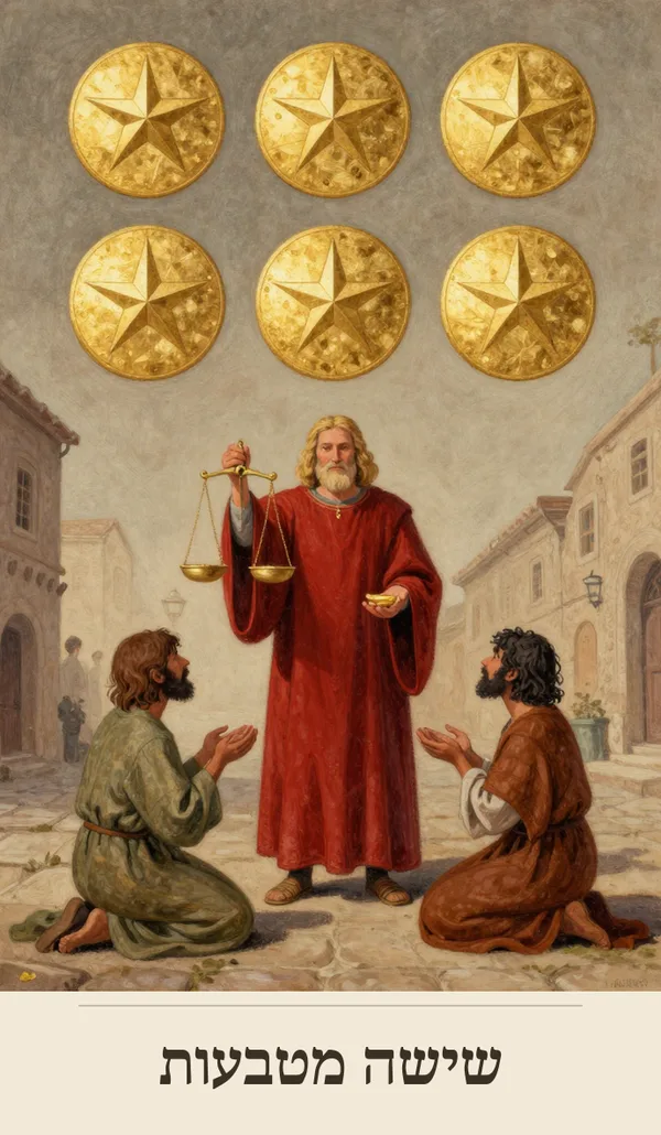 קלף שישה מטבעות (Six of Pentacles) — חפיסת הטארוט של רוח חכמה