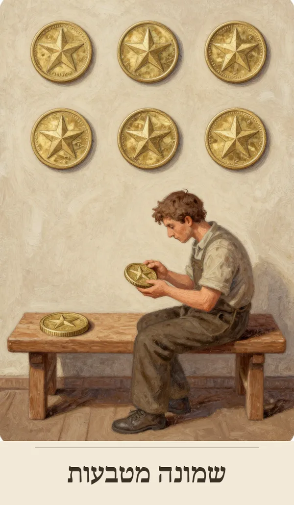 קלף שמונה מטבעות (Eight of Pentacles) — חפיסת הטארוט של רוח חכמה