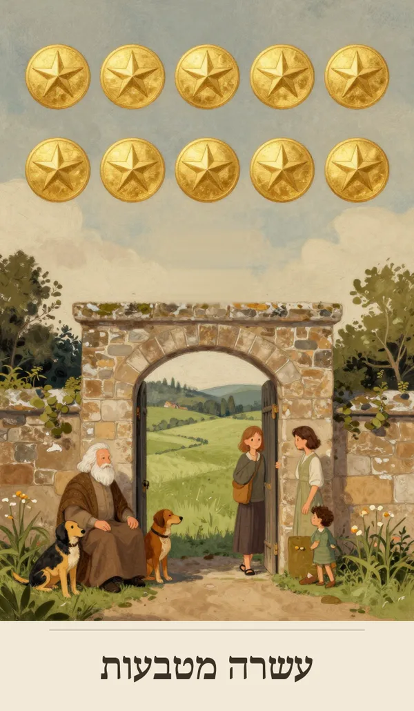 קלף עשרה מטבעות (Ten of Pentacles) — חפיסת הטארוט של רוח חכמה