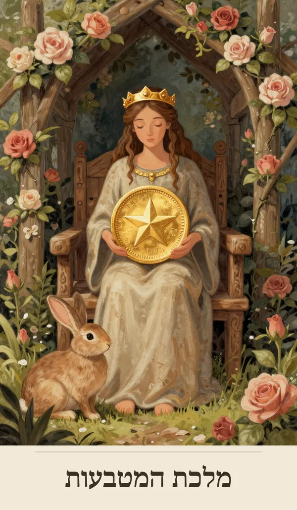 קלף מלכת המטבעות (Queen of Pentacles) — חפיסת הטארוט של רוח חכמה