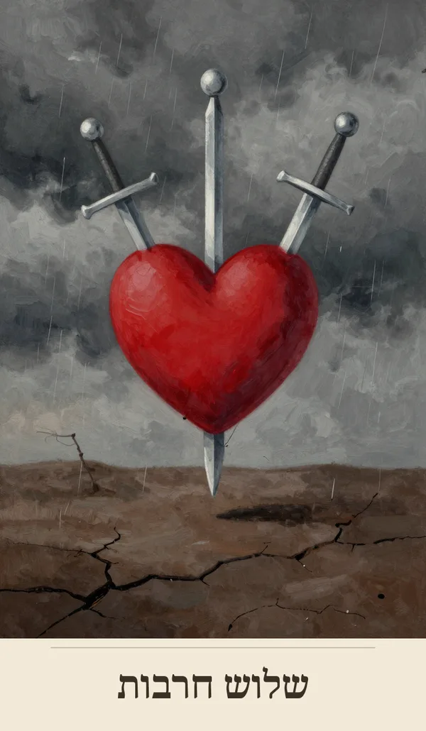 קלף שלוש חרבות (Three of Swords) — חפיסת הטארוט של רוח חכמה
