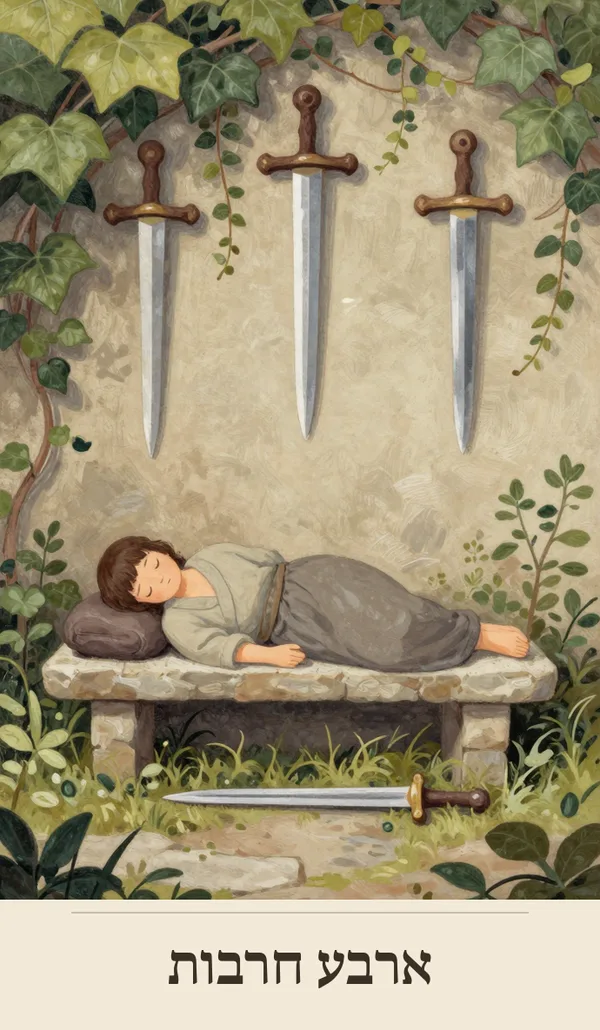 קלף ארבע חרבות (Four of Swords) — חפיסת הטארוט של רוח חכמה