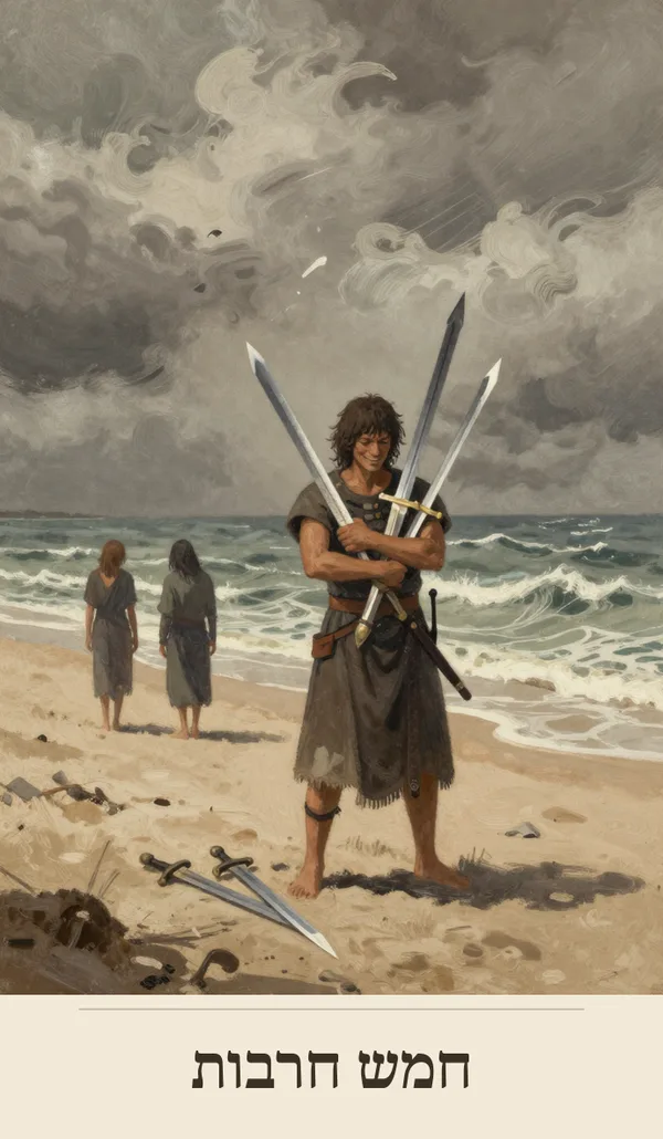קלף חמש חרבות (Five of Swords) — חפיסת הטארוט של רוח חכמה