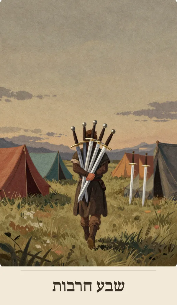קלף שבע חרבות (Seven of Swords) — חפיסת הטארוט של רוח חכמה