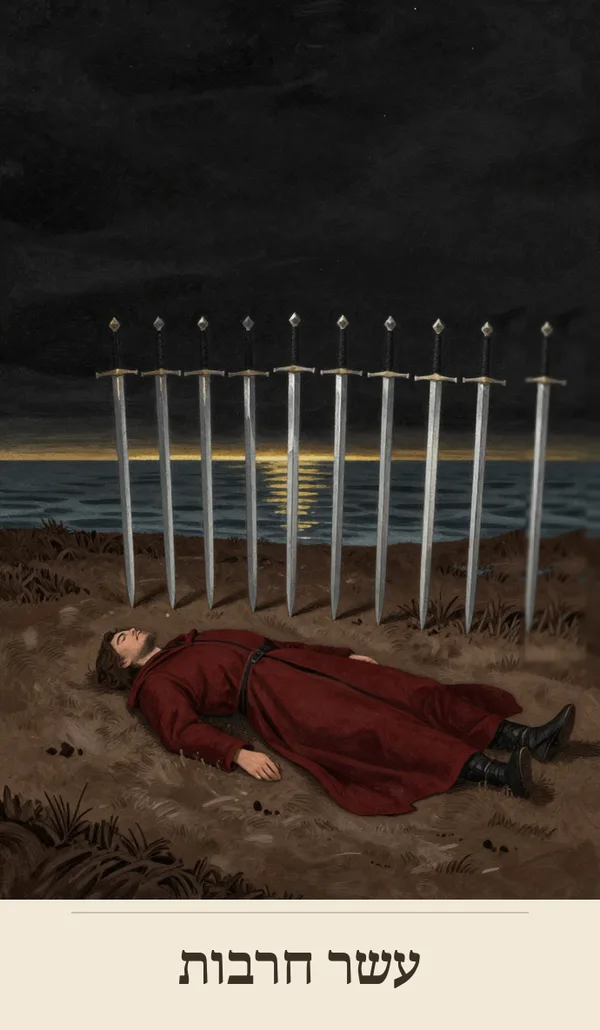 קלף עשר חרבות (Ten of Swords) — חפיסת הטארוט של רוח חכמה