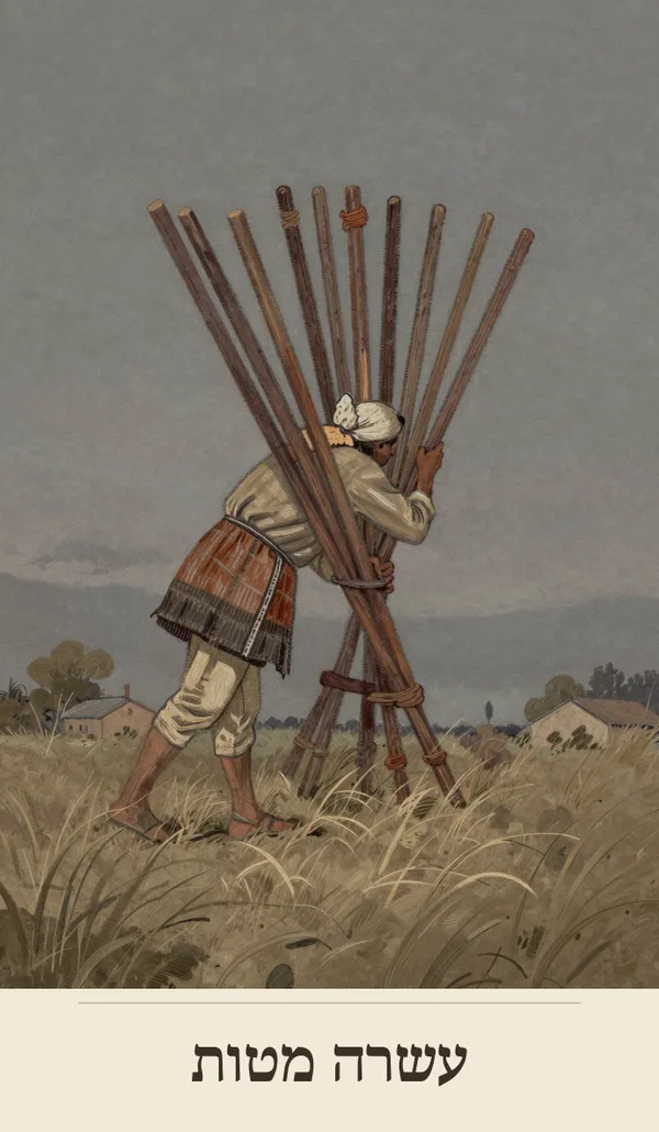 קלף עשרה מטות (Ten of Wands) — חפיסת הטארוט של רוח חכמה